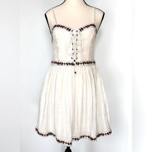 Milkmaid Dress Flowy‎ White Gauze Lace Up Embroidered Superdry Mini Size 4